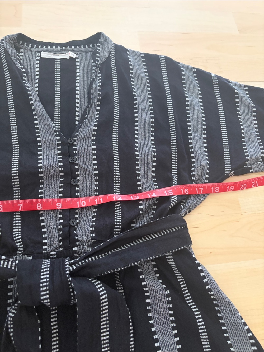 Lush Black Gray Striped Cotton Midi Dress Tie Waist Size Small - Picture 5 of 8